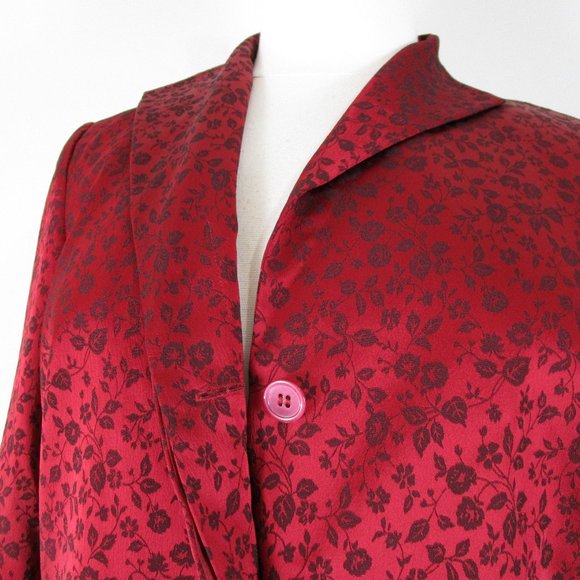 Elana By Tanner Plus Size Red Black Floral Jacquard Skirt Suit Size 14 Formal - Picture 6 of 16